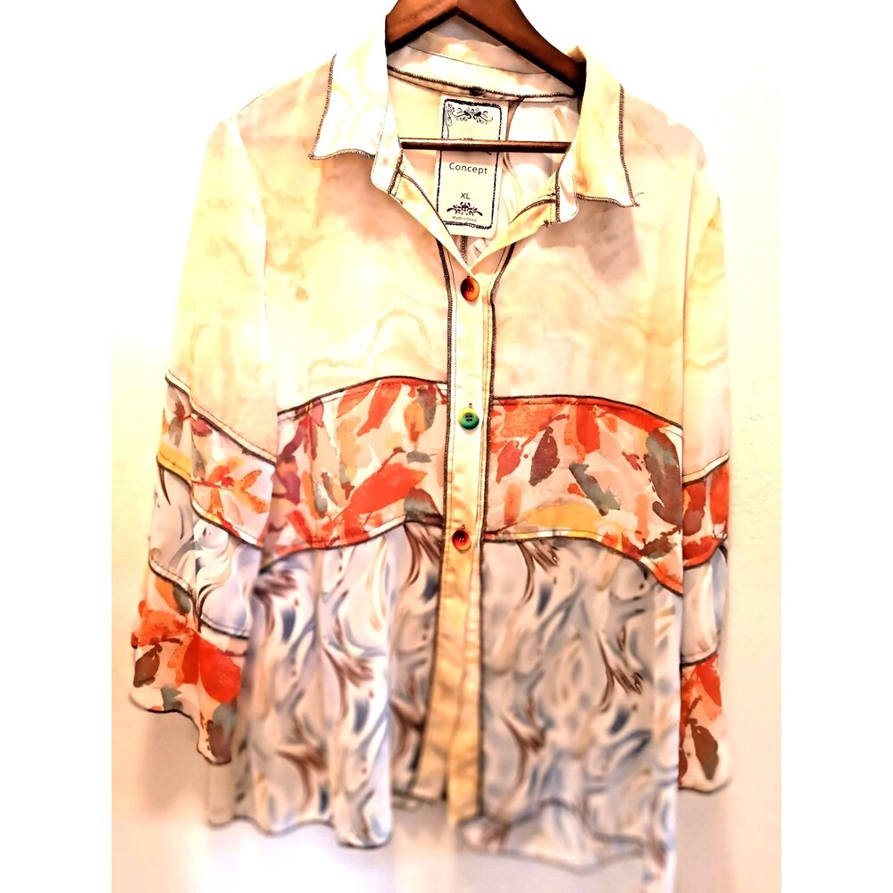 Vintage Concept Sheer Floral Patchwork Blouse XL Y2K Boho Whimsigoth Art to Wear
